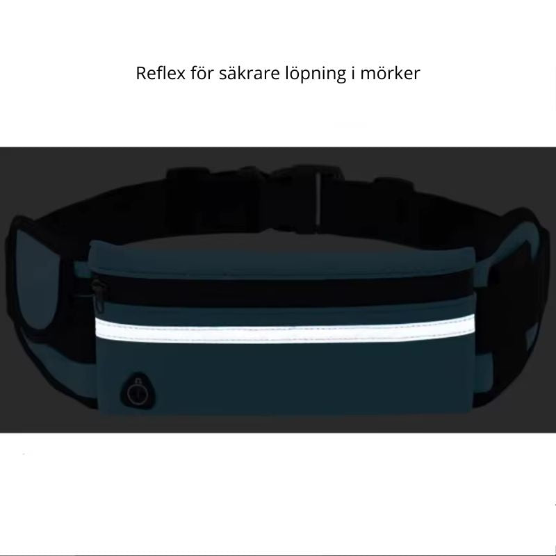 Löparbälte – Med reflexer, vattenhållare och säker förvaring för mobil, kort och nycklar