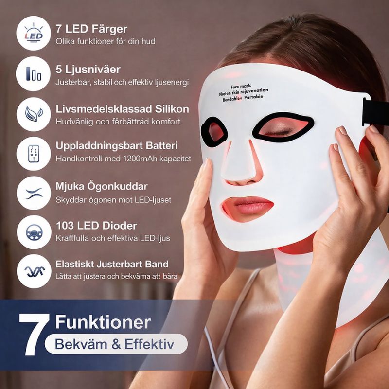 LED Ansiktsmask, Ljusterapi 7 färger - ansiktsbehandling