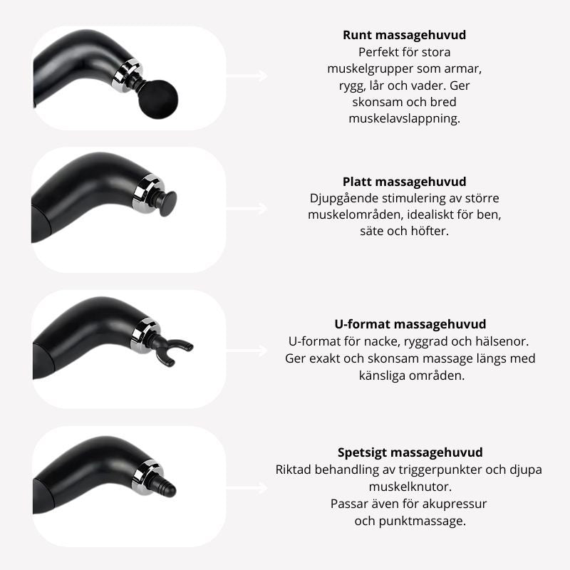 Massagepistol med långt handtag för rygg och muskler