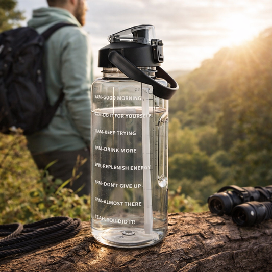 2L vattenflaska med tidsmarkering – håll koll på ditt dagliga vätskeintag