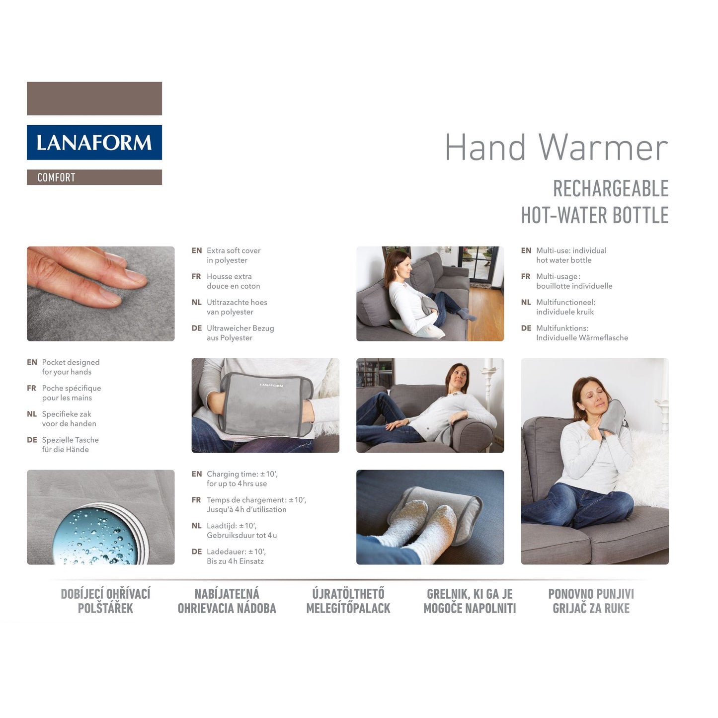 Lanaform Handvärmare – Uppladdningsbar värmekudde för händer (grå)