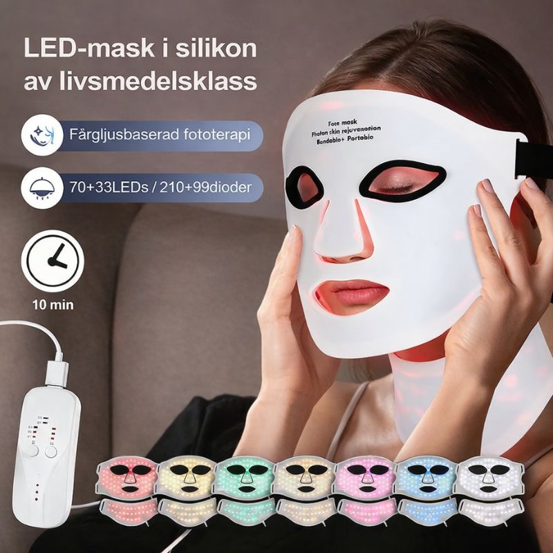LED Ansiktsmask – 7 Färger Ljusterapi