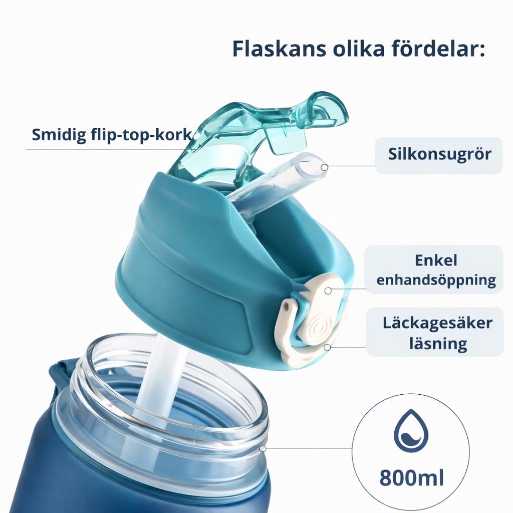 Vattenflaska, 800 ml med tidsmarkering