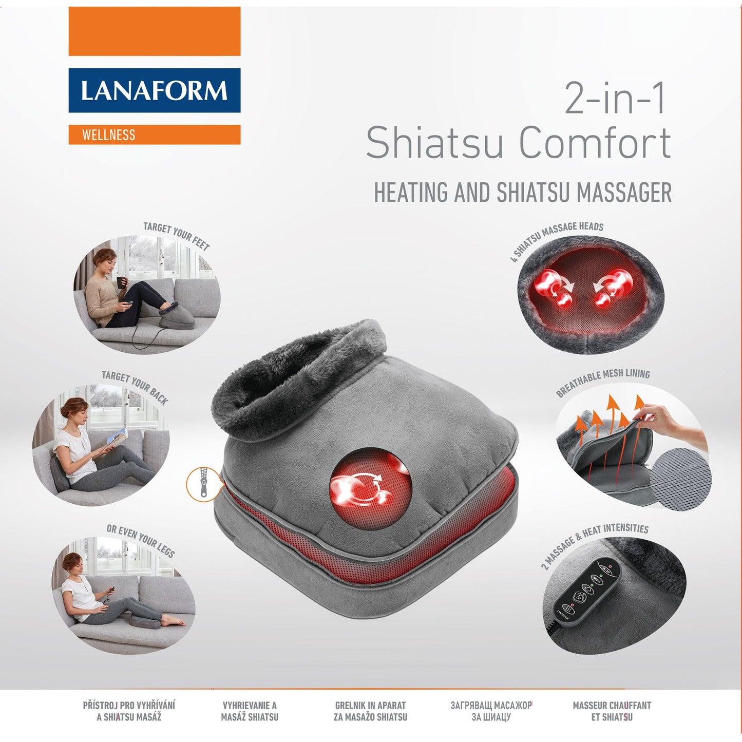 Lanaform 2-i-1 Shiatsu Comfort – Värmedyna och shiatsumassage även för fötter, rygg och nacke