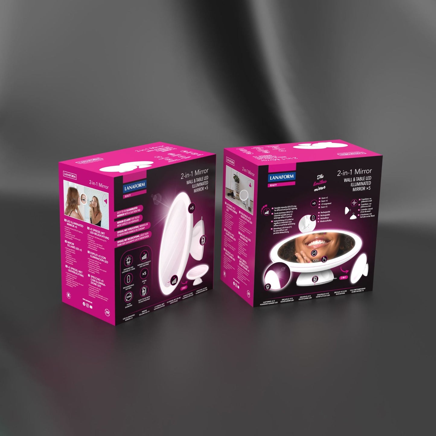 Lanaform 2in1 Mirror – Dubbelsidig sminkspegel med LED-belysning och 5x förstoring