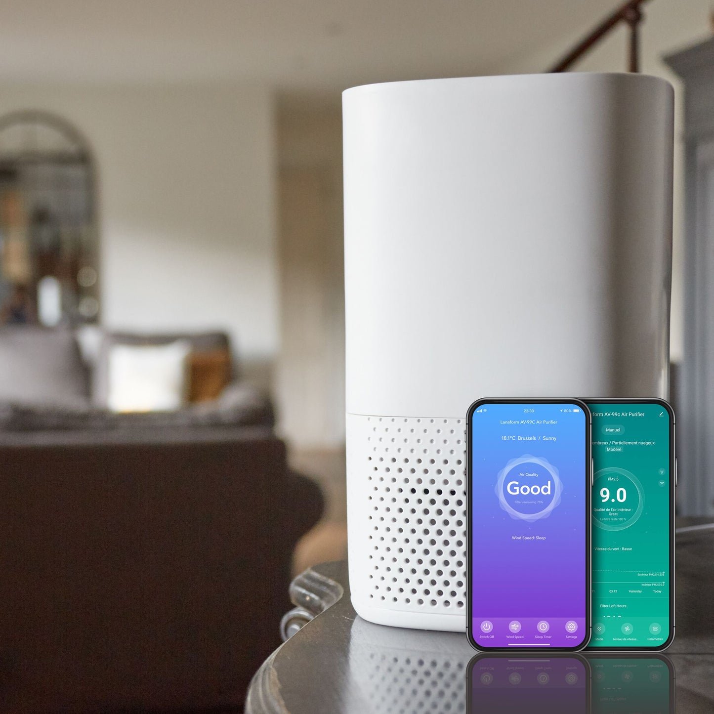 Lanaform AV-99C – Smart luftrenare med HEPA-filter, luftkvalitetssensor och appstyrning