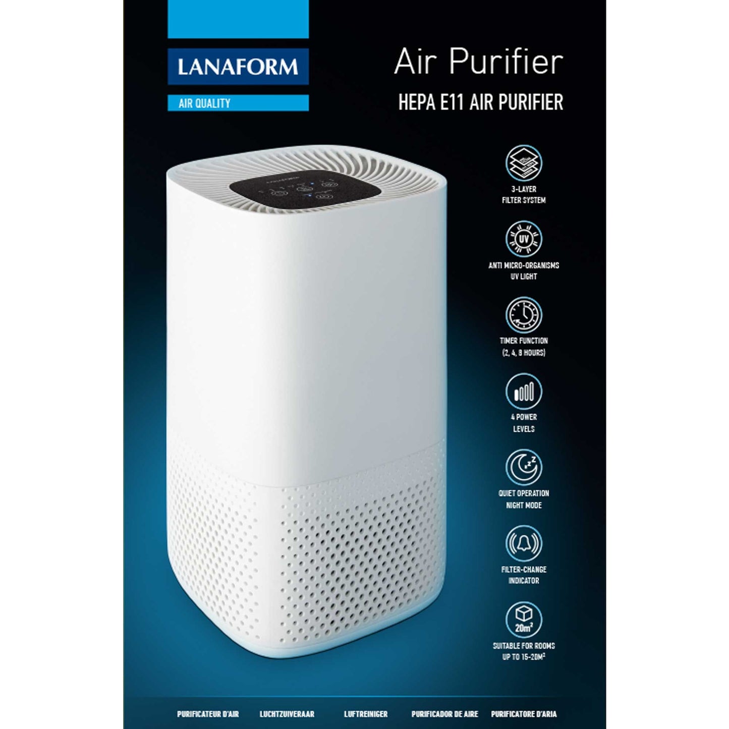 Lanaform Air Purifier – Kompakt luftrenare med HEPA-filter och jonisering