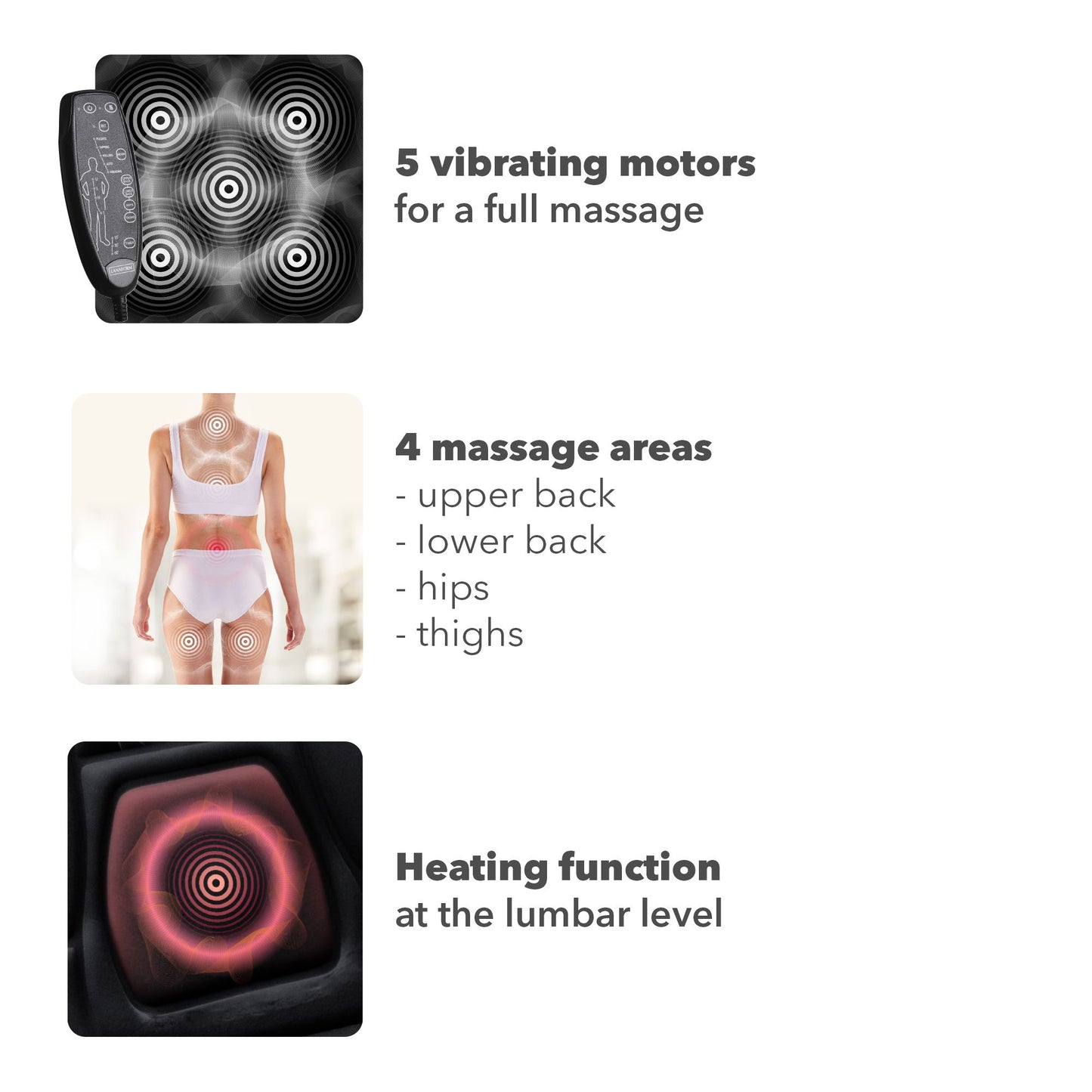 Lanaform Back Massager – Vibrerande massagekudde med värme för rygg och säte