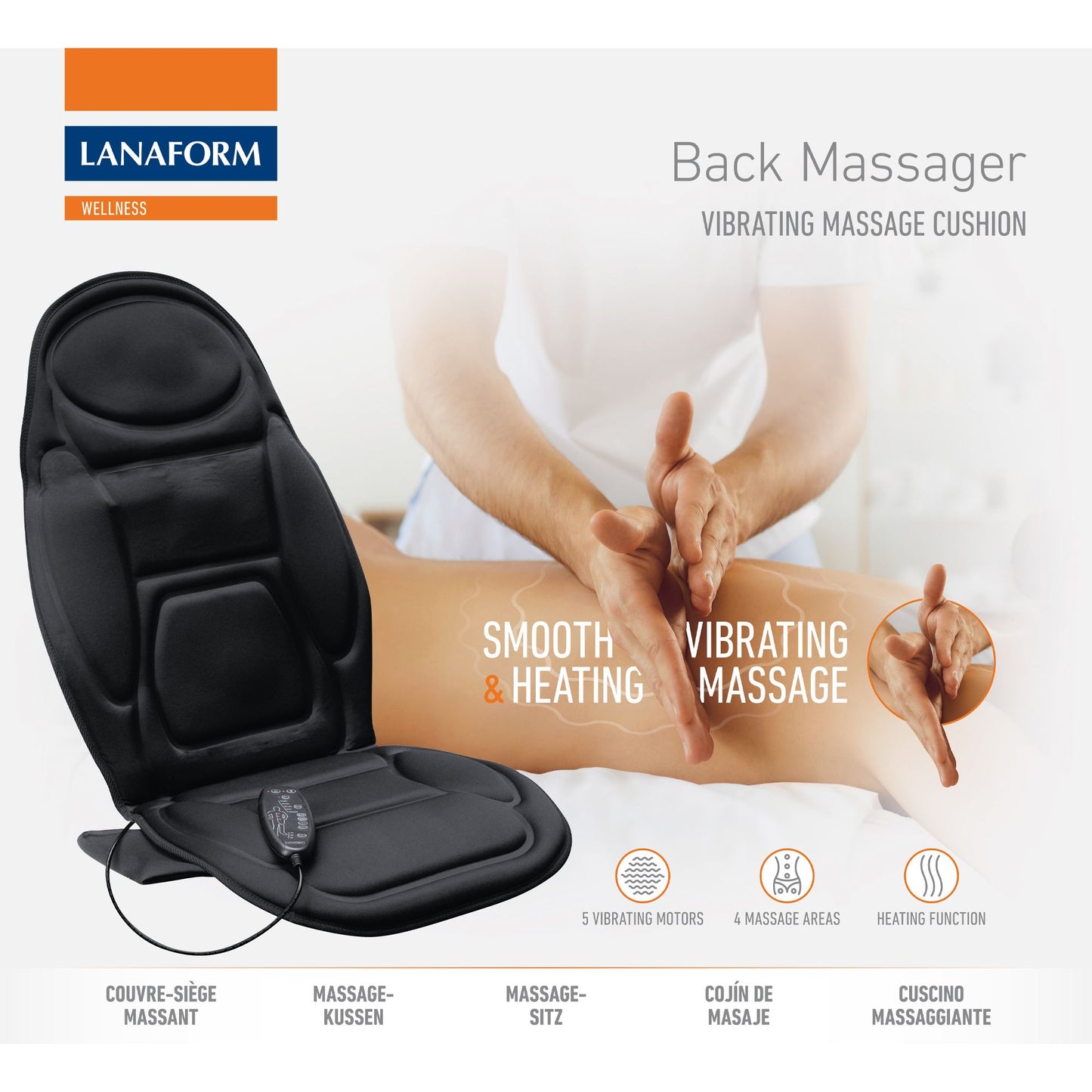 Lanaform Back Massager – Vibrerande massagekudde med värme för rygg och säte