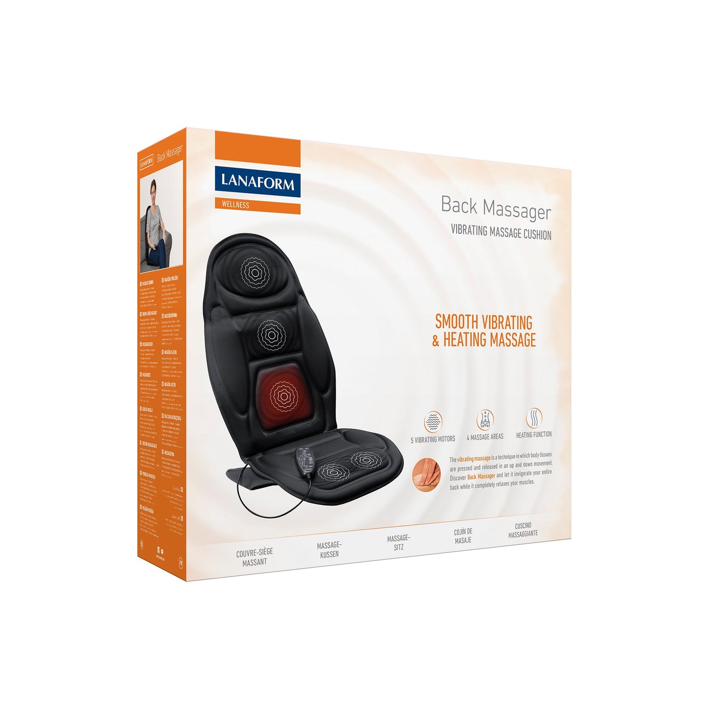 Lanaform Back Massager – Vibrerande massagekudde med värme för rygg och säte
