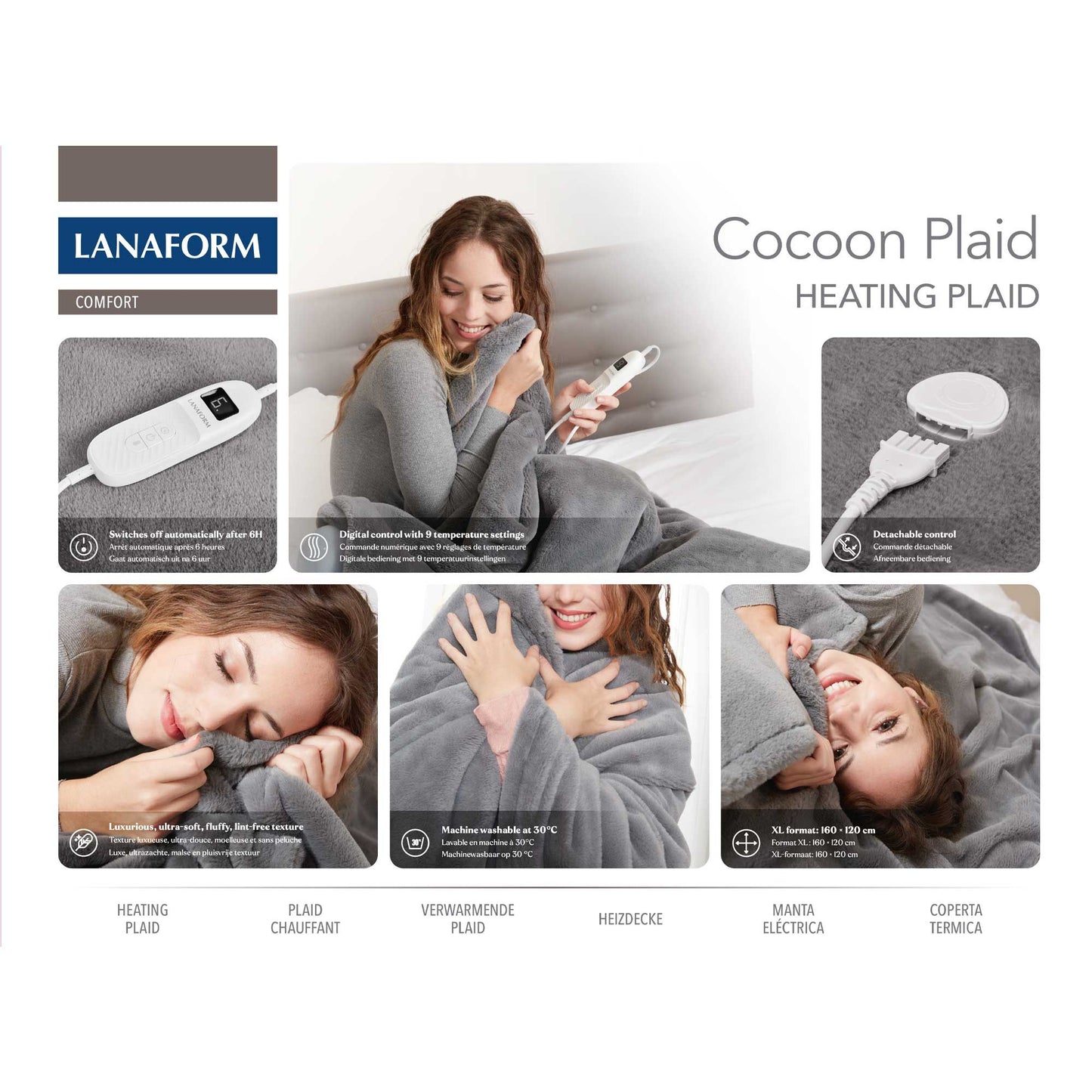 Lanaform Cocoon Plaid – Elektrisk värmefilt i supermjuk fleece