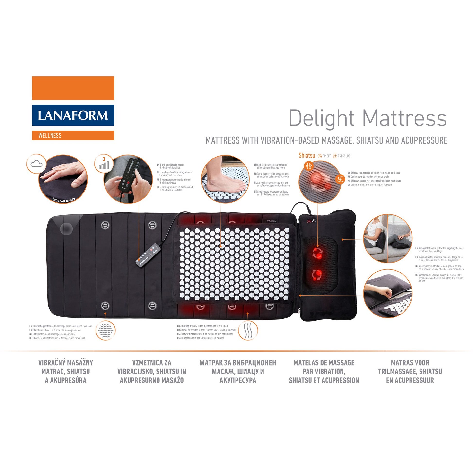 Lanaform Delight Mattress – 3-i-1 massagebädd med värme och vibrationsmassage