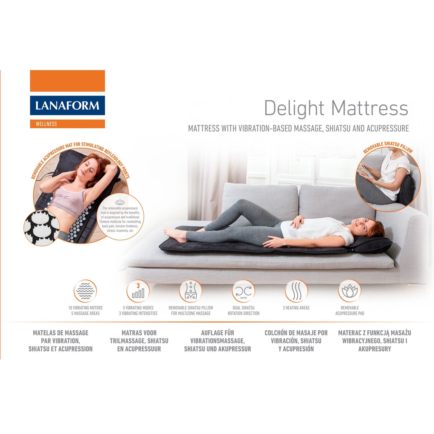 Lanaform Delight Mattress – 3-i-1 massagebädd med värme och vibrationsmassage