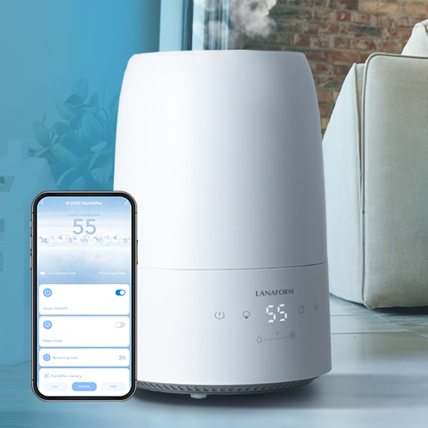 Lanaform H200C – Appstyrd luftfuktare med hygrometer och aromafunktion
