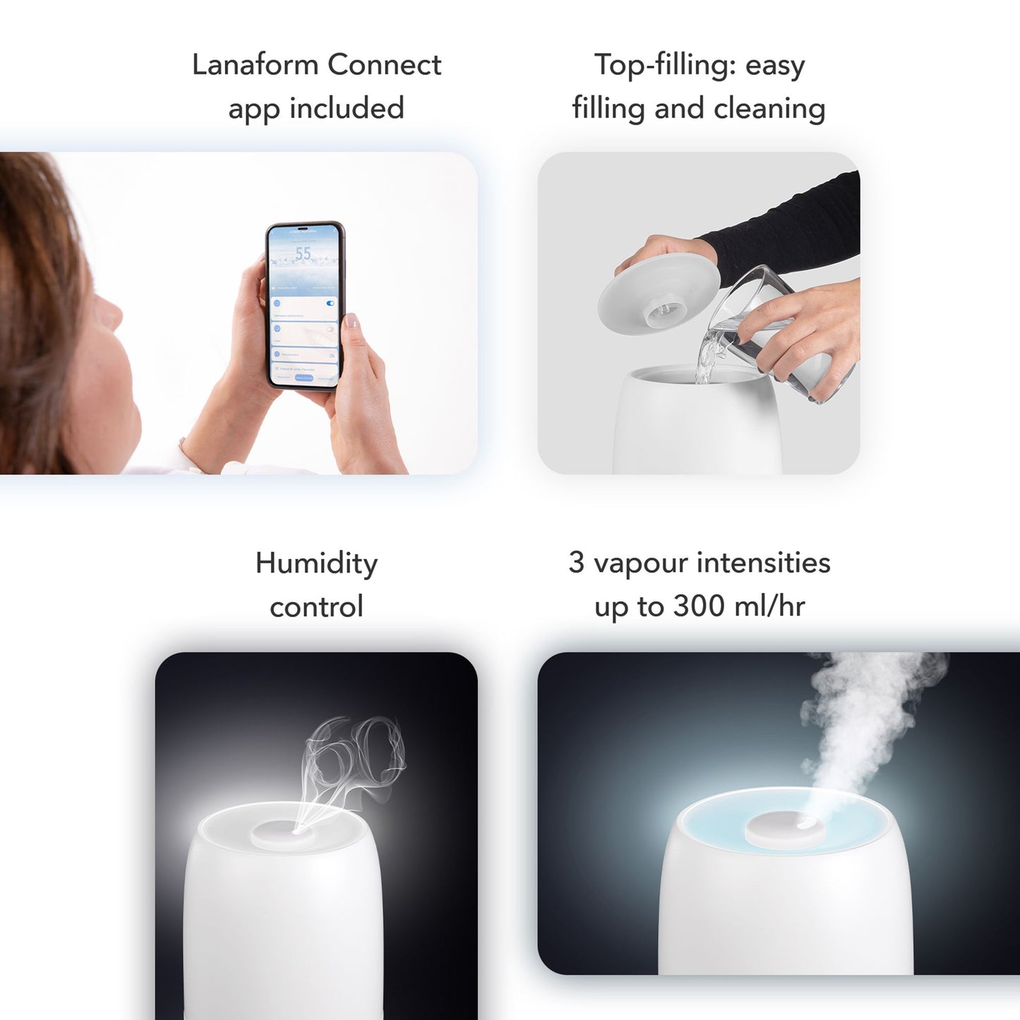 Lanaform H200C – Appstyrd luftfuktare med hygrometer och aromafunktion