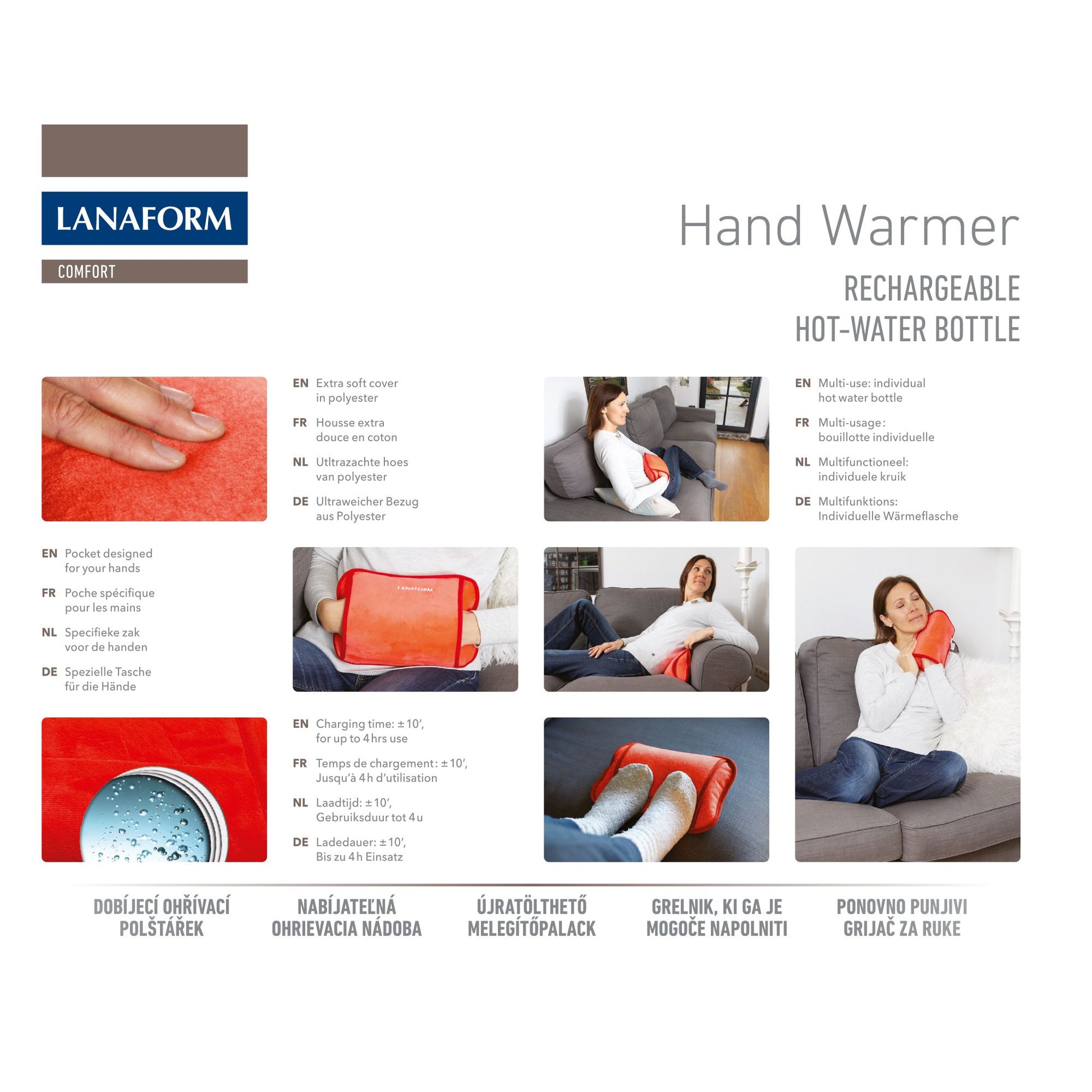 Lanaform Handvärmare – Uppladdningsbar värmekudde i orange för kalla händer