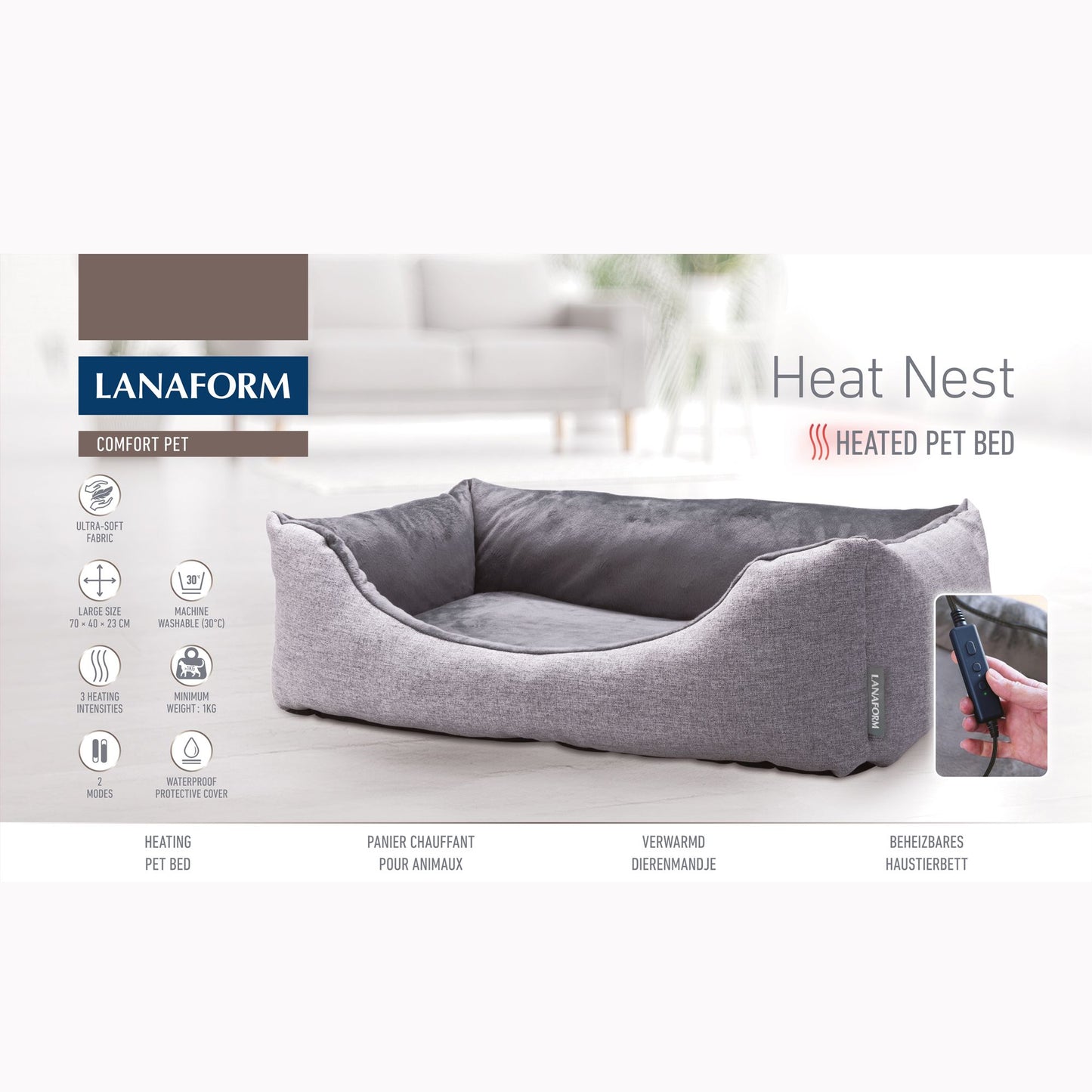 Lanaform Heat Nest – Uppvärmd husdjursbädd med avtagbart överdrag