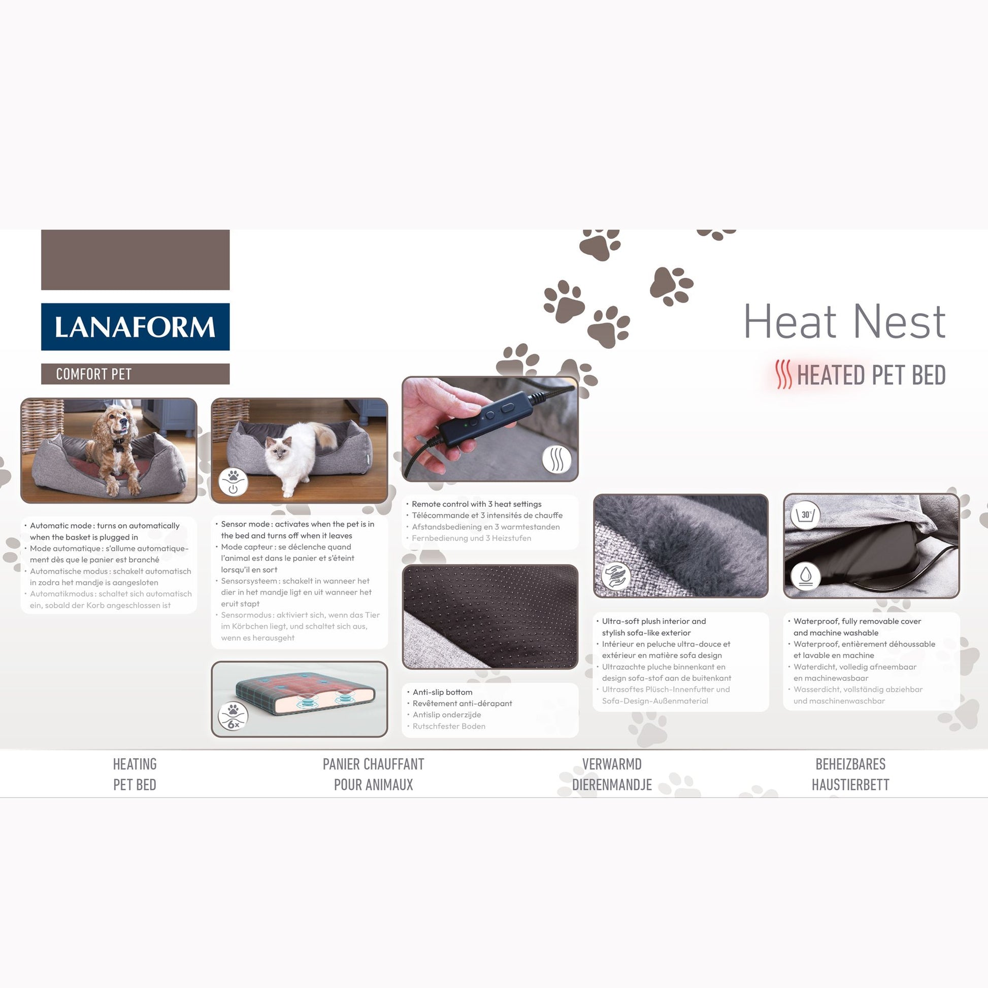 Lanaform Heat Nest – Uppvärmd husdjursbädd med avtagbart överdrag