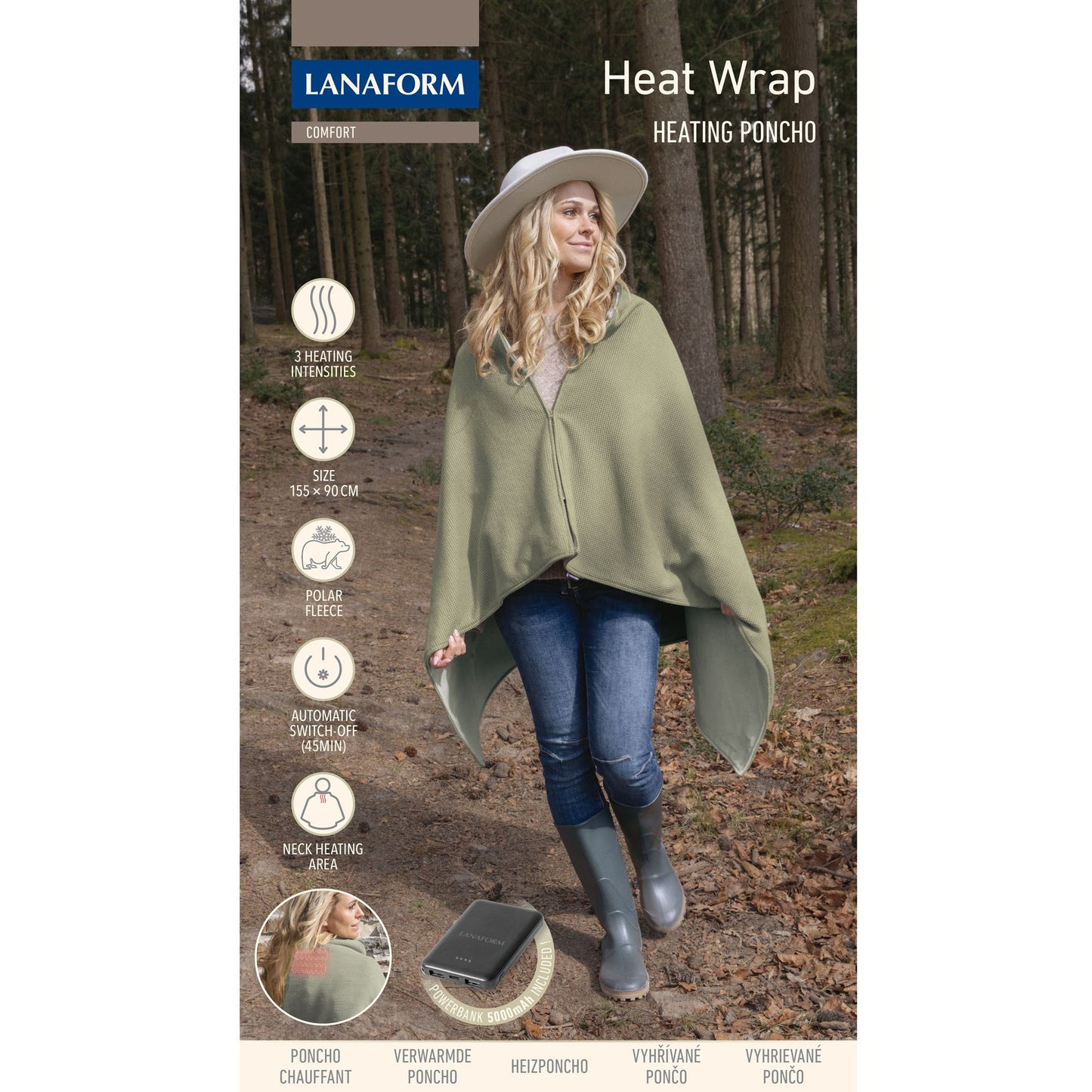 Lanaform Heat Wrap – Uppladdningsbar värmeponcho för axlar och kropp