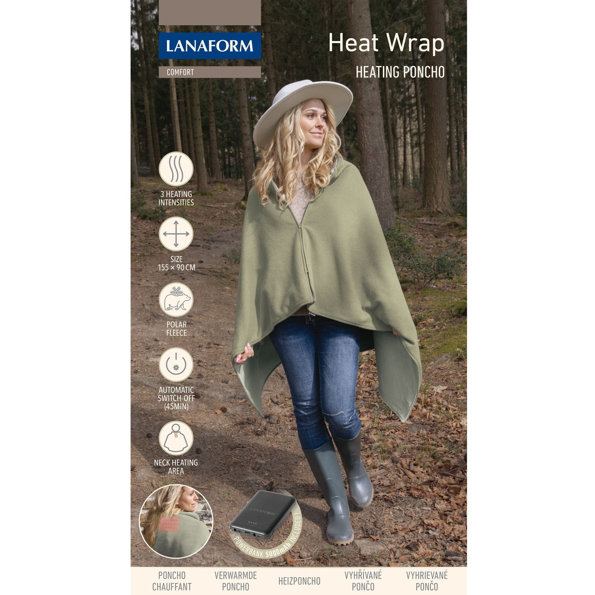 Lanaform Heat Wrap – Uppladdningsbar värmeponcho för axlar och kropp