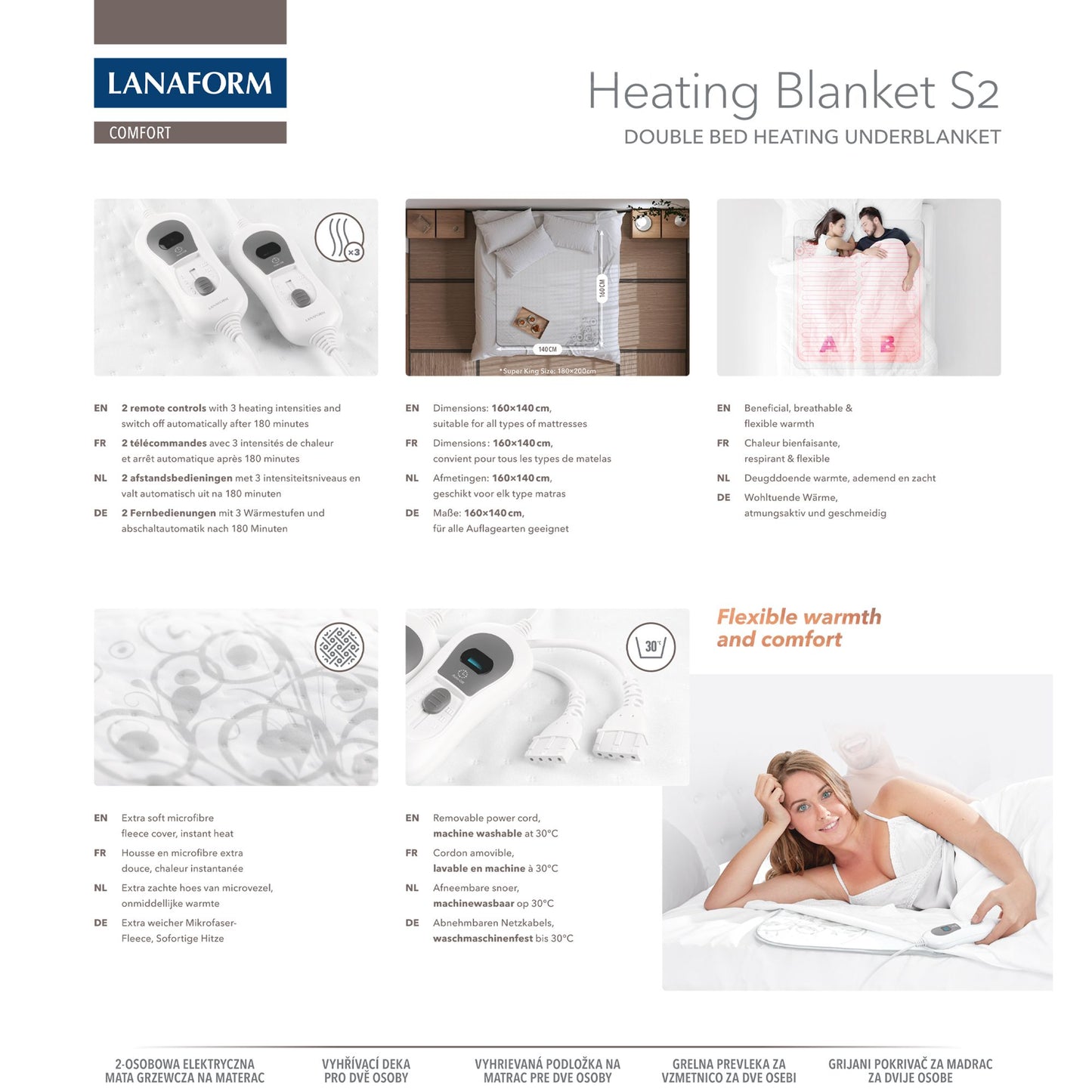 Lanaform Heating Blanket S2 – Elektriskt värmetäcke för dubbelsäng och två personer
