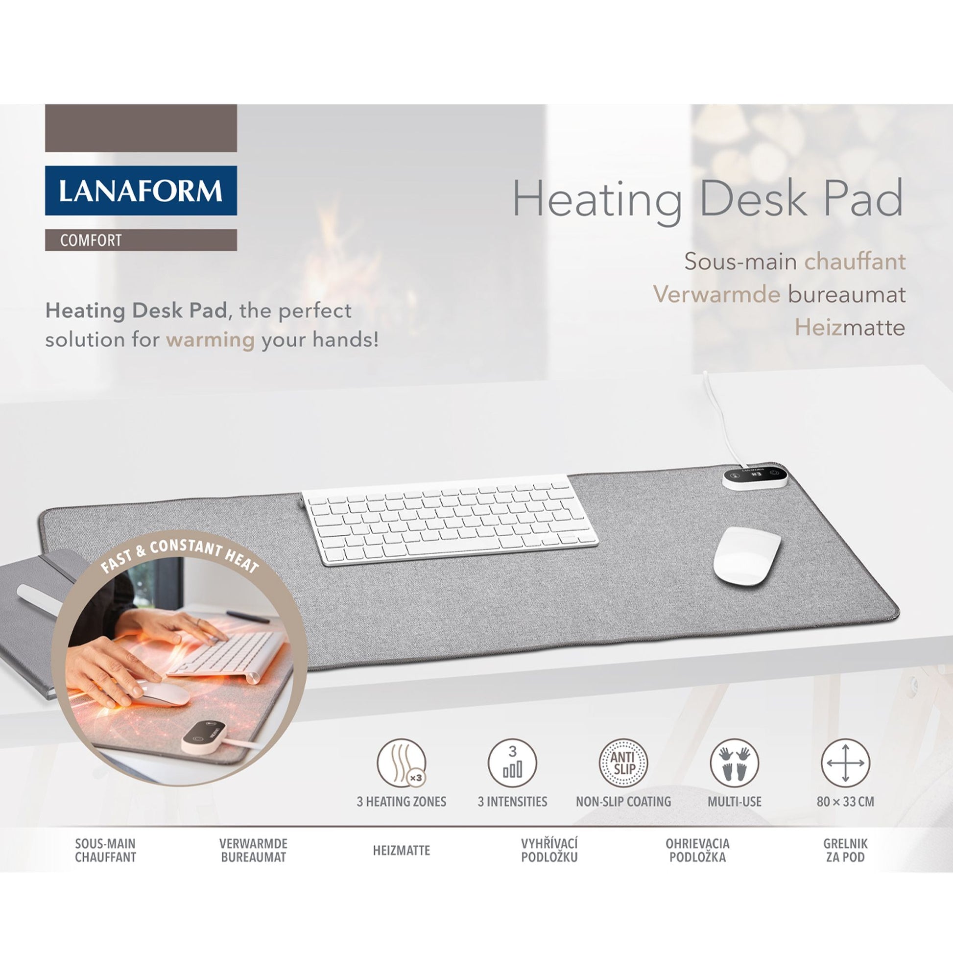 Lanaform Heating Desk Pad – Elektrisk musmatta & värmematta för händer och skrivbord