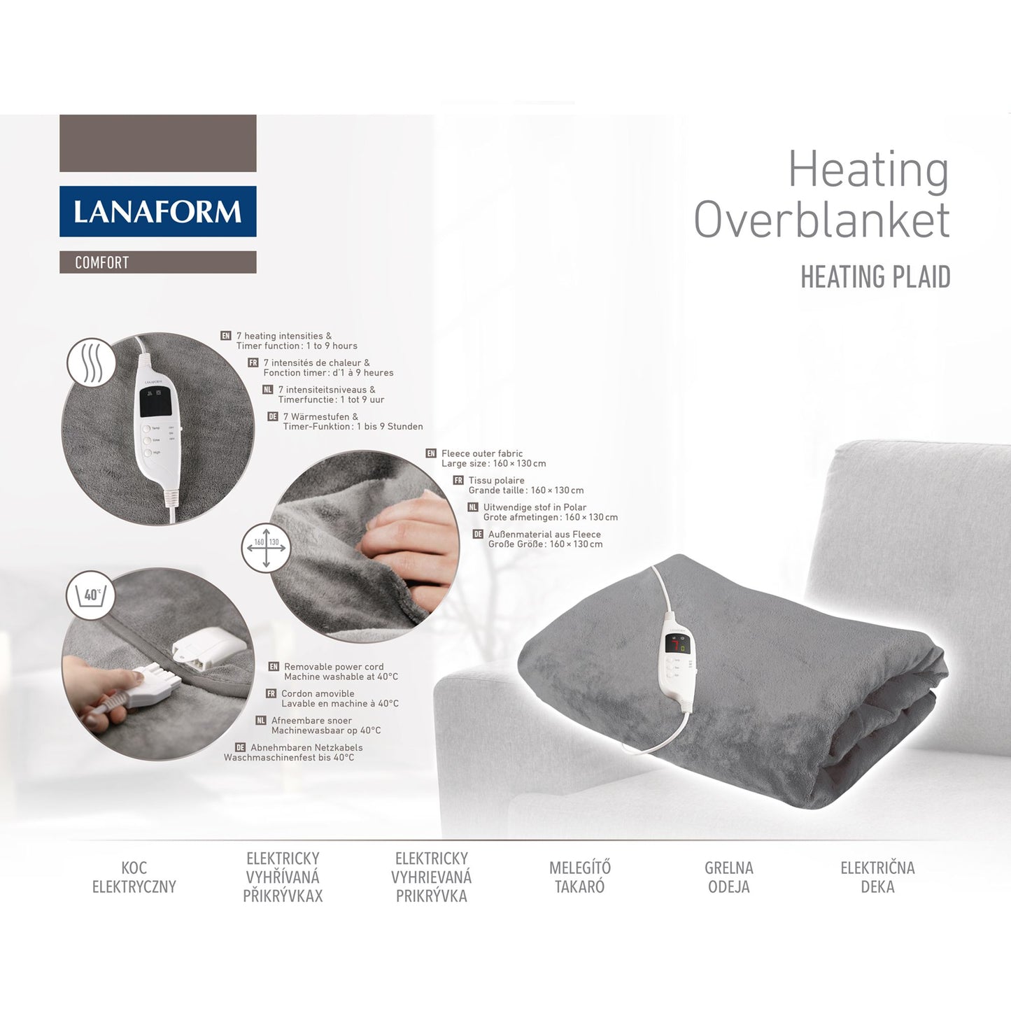 Lanaform Heating Overblanket – Extra stort elektriskt värmetäcke för två personer