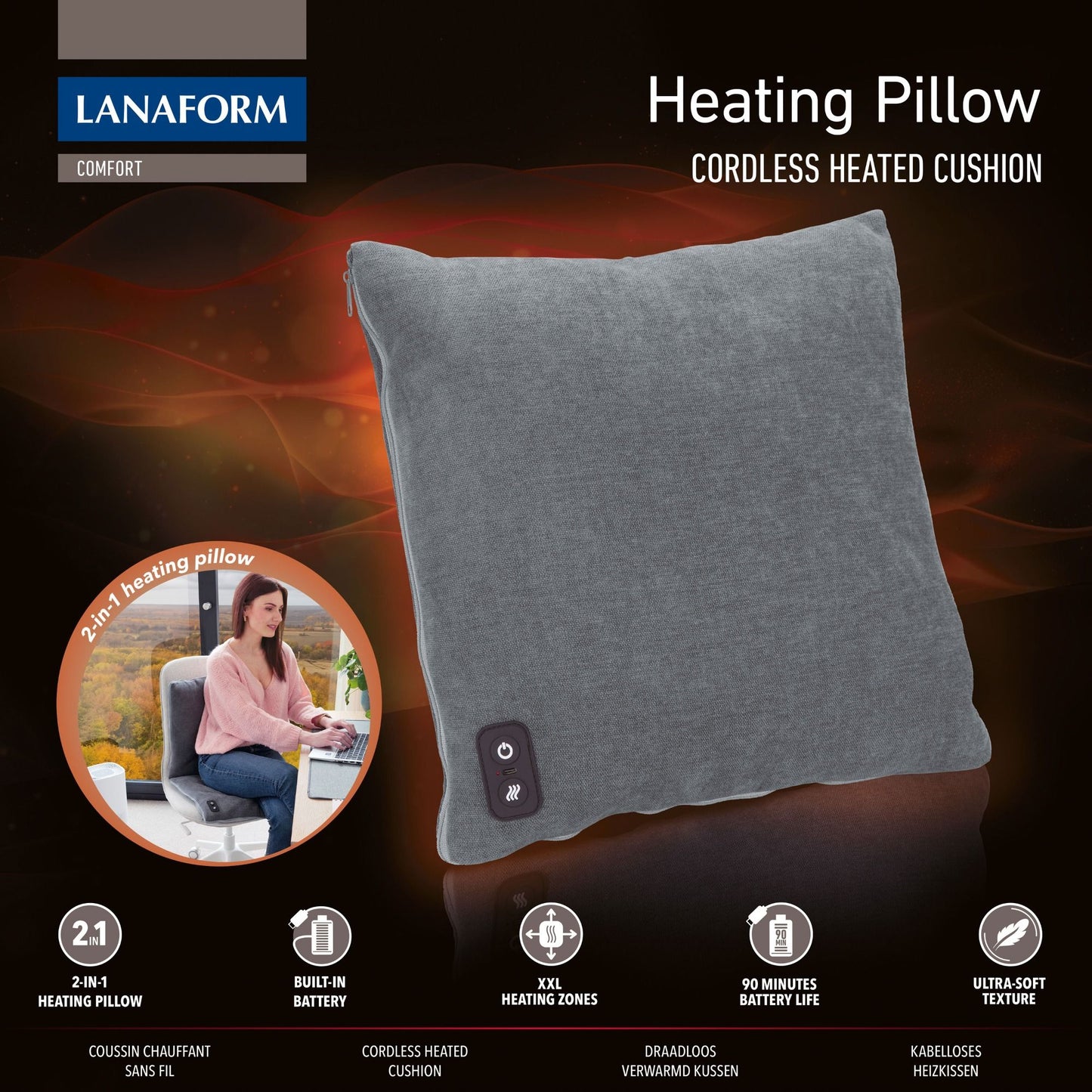 Lanaform Heating Pillow 2-i-1 – Uppladdningsbar värmekudde & varmvattenflaska
