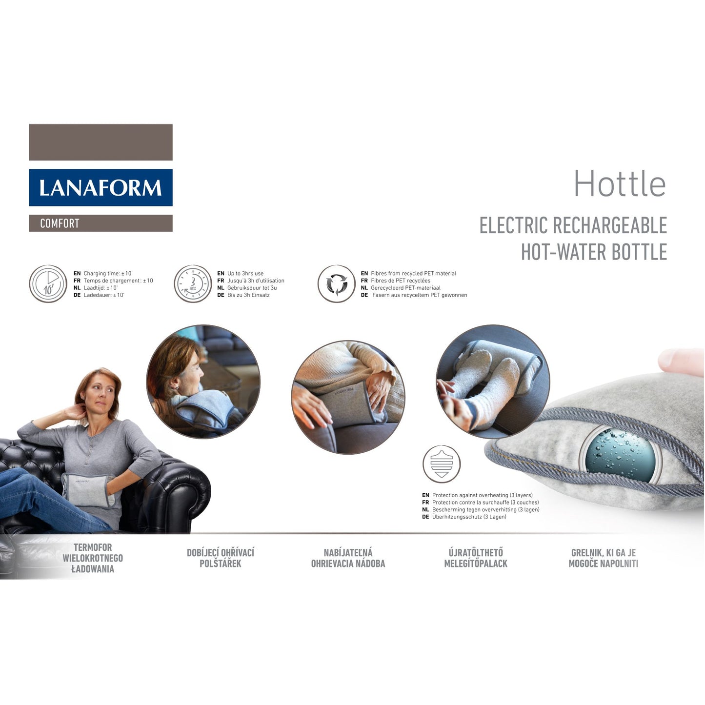 Lanaform Hottle Well-Being – Elektrisk värmedyna med mjukt textilöverdrag