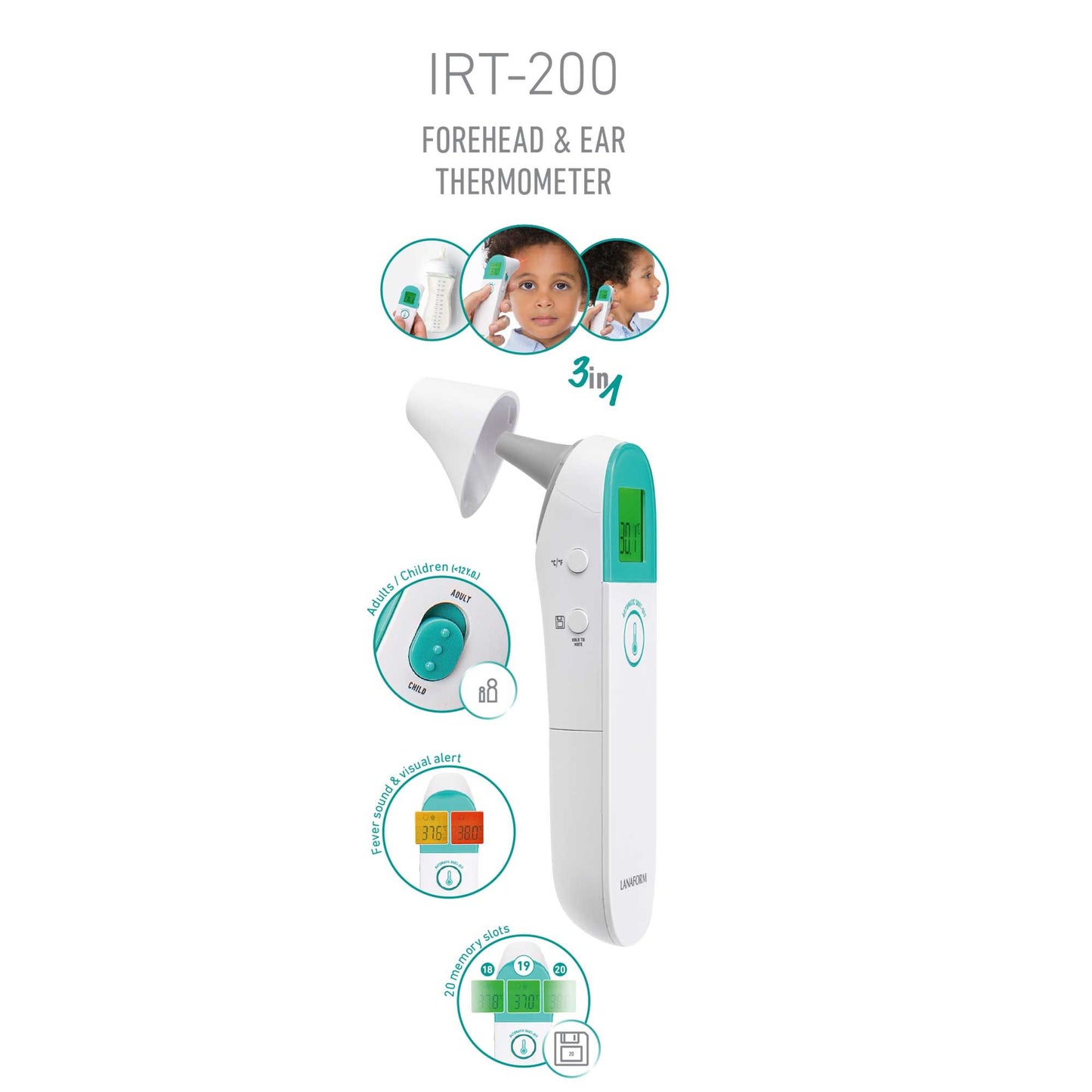 Lanaform IRT-200 – Kontaktfri infraröd termometer för kropp, ytor och vätskor