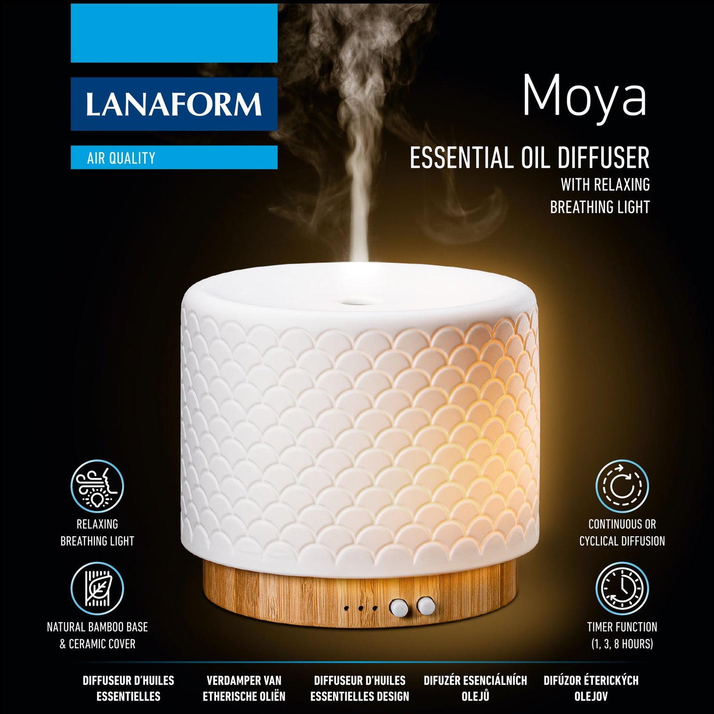 Lanaform Moya – Ultraljudsdiffuser med LED-belysning och doftspridning
