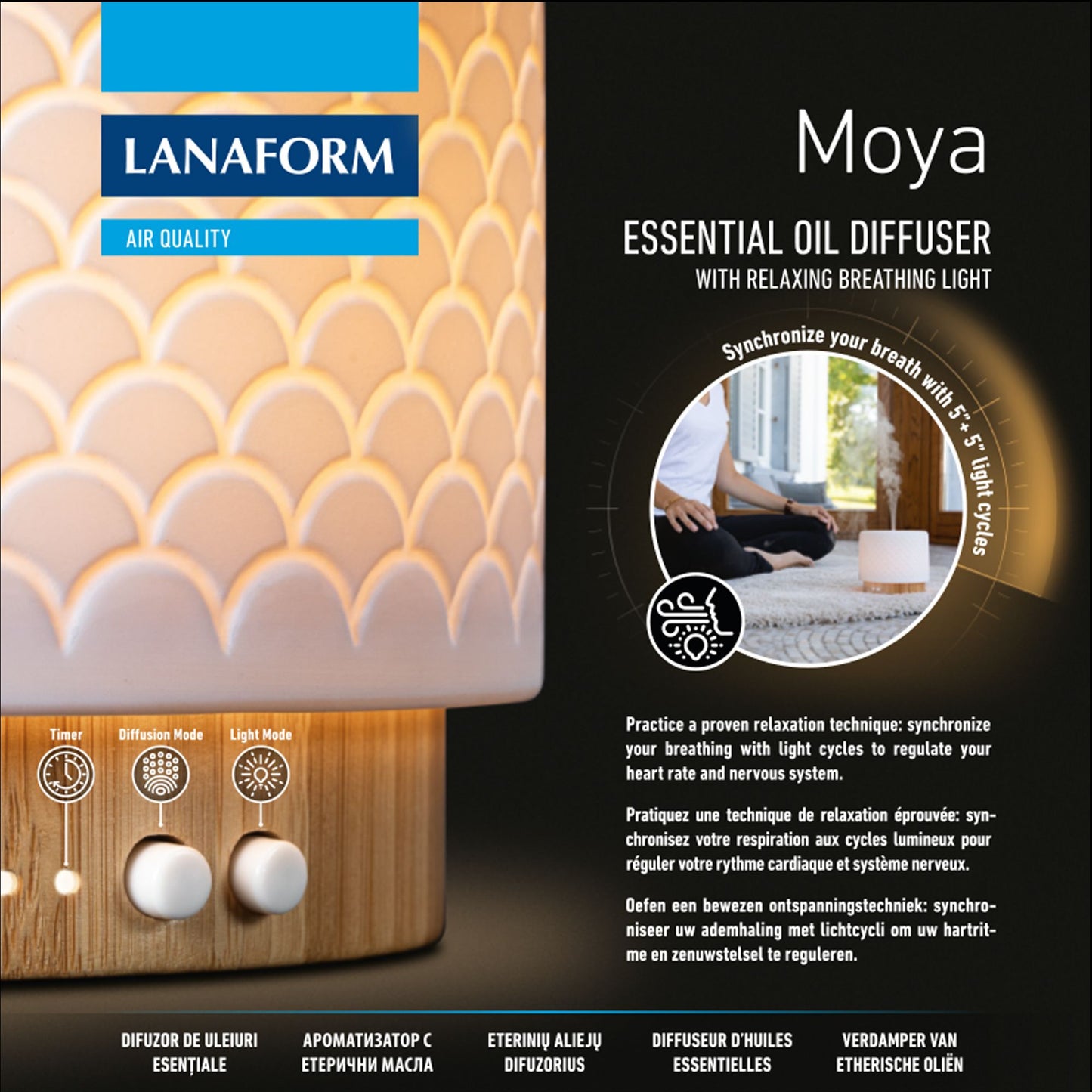 Lanaform Moya – Ultraljudsdiffuser med LED-belysning och doftspridning
