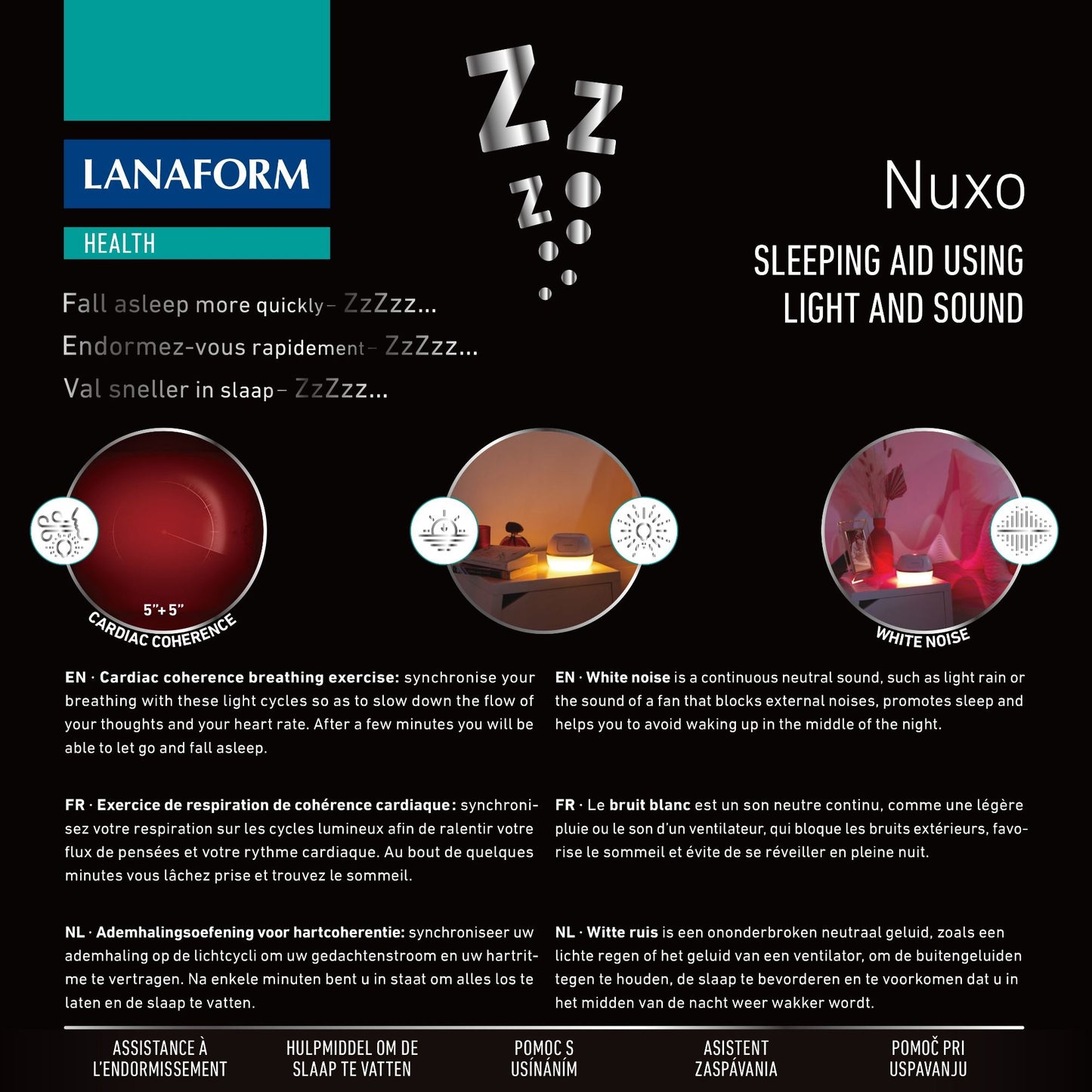 Lanaform NUXO – Sömnhjälp med andningsträning, ljus och avslappningsövningar
