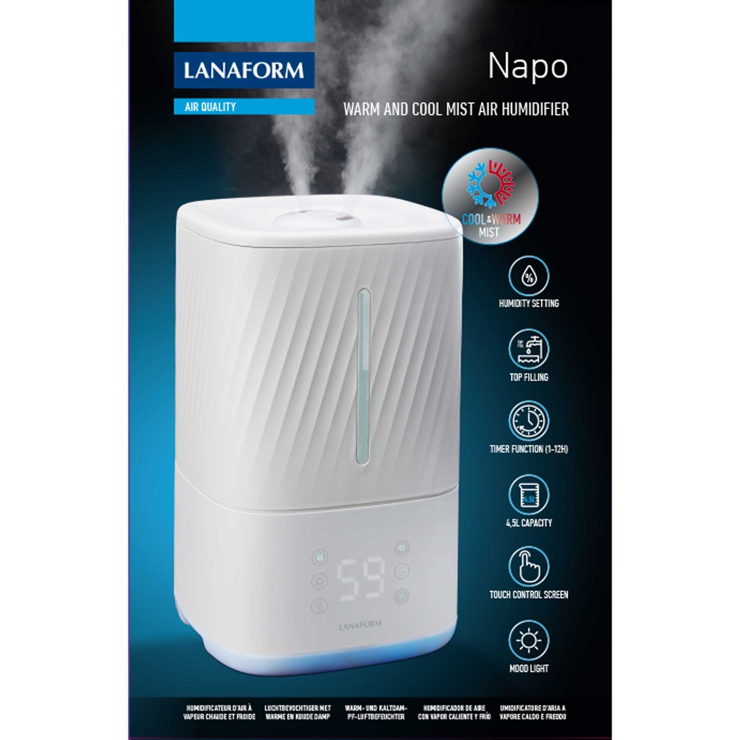 Lanaform Napo – Luftfuktare med varm & kall dimma, aromafunktion och touchskärm