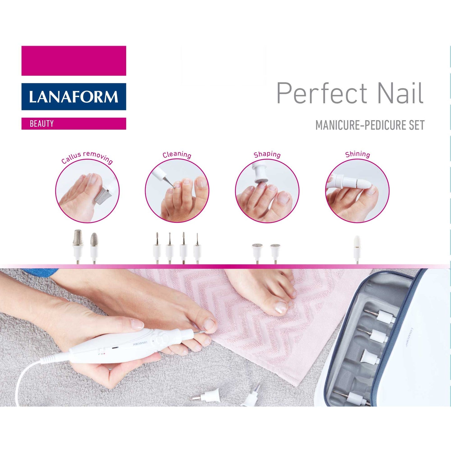 Lanaform Perfect Nail – Elektriskt manikyr- och pedikyrset med 7 tillbehör