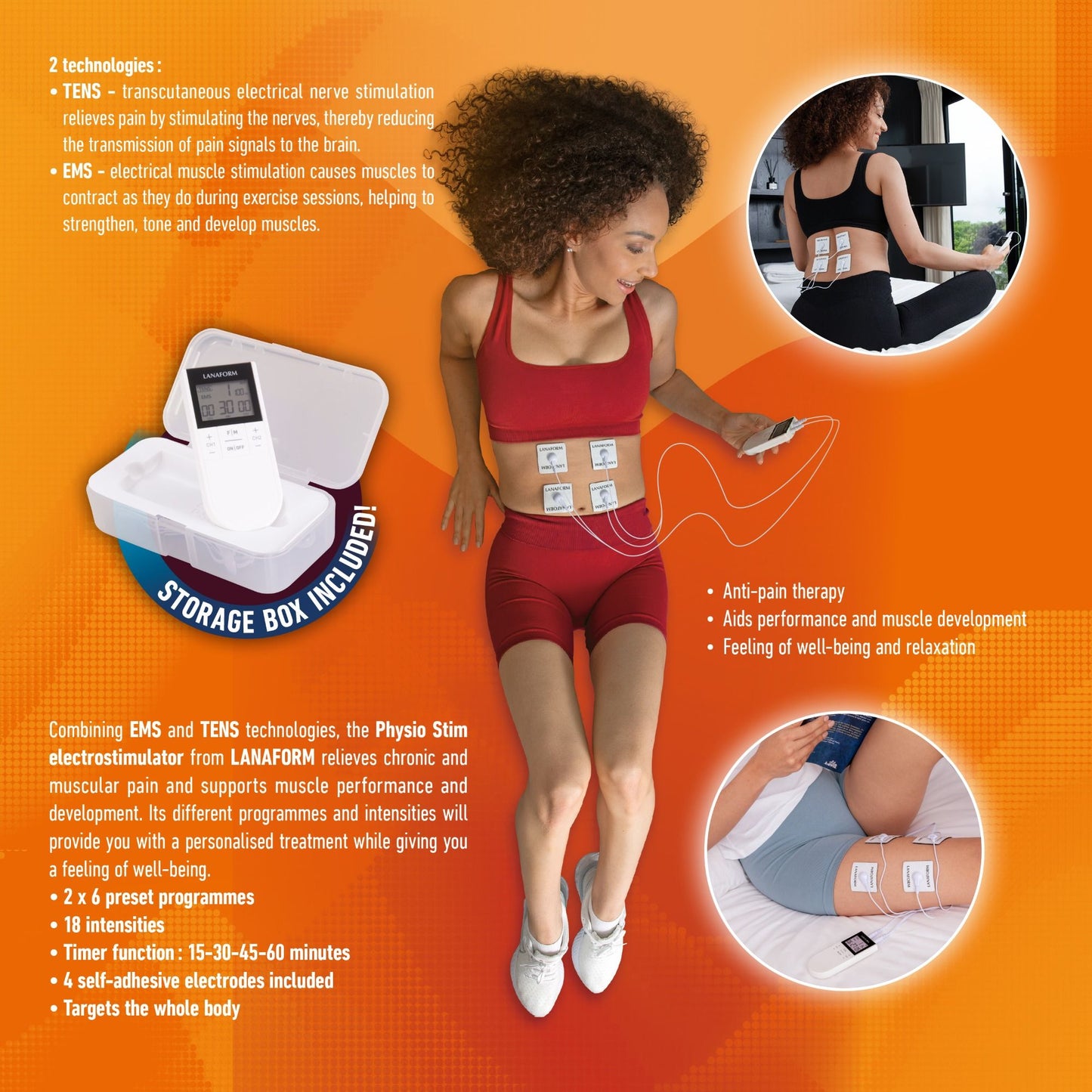 Lanaform Physio Stim – Avancerad TENS/EMS-apparat med dubbla kanaler och 20 program