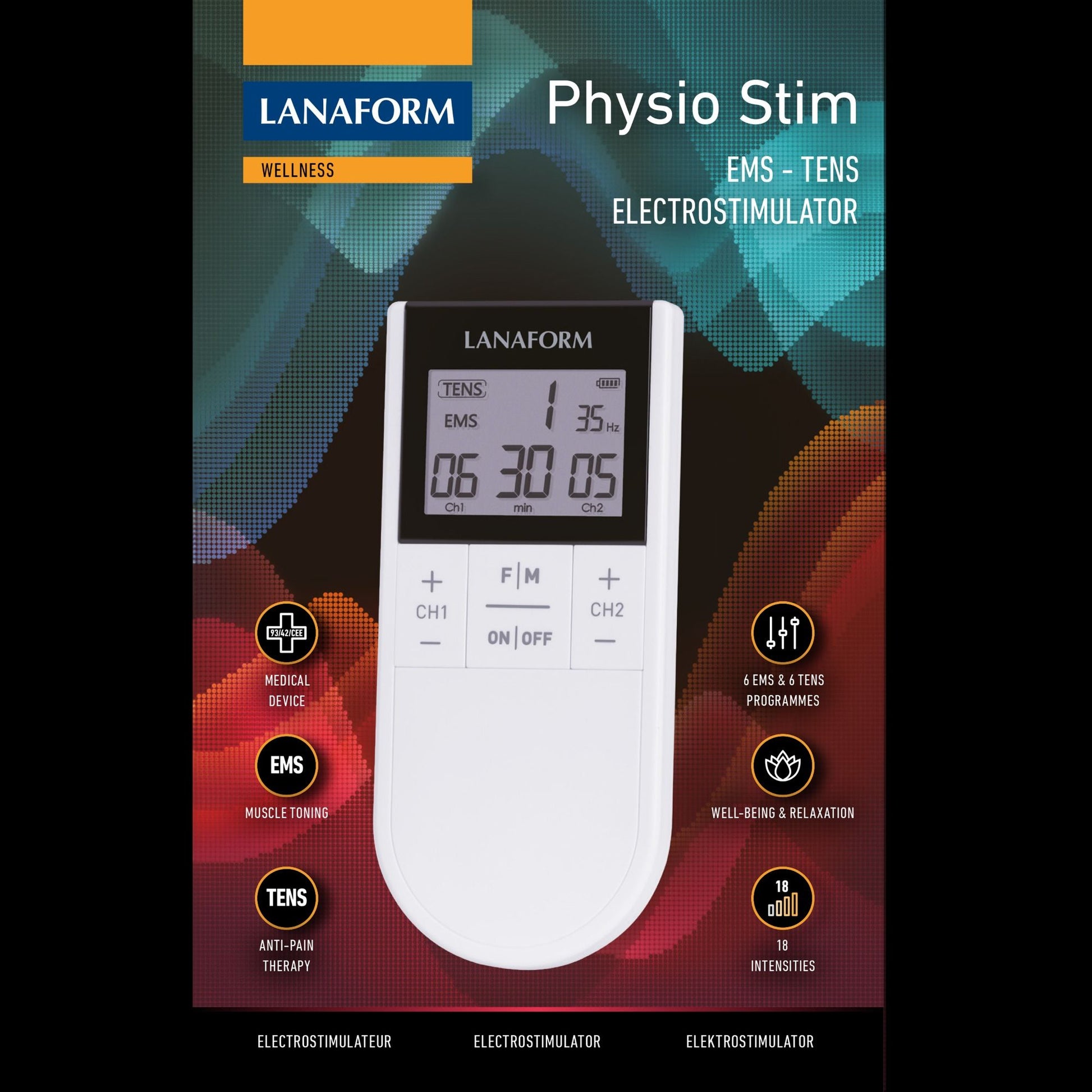 Lanaform Physio Stim – Avancerad TENS/EMS-apparat med dubbla kanaler och 20 program