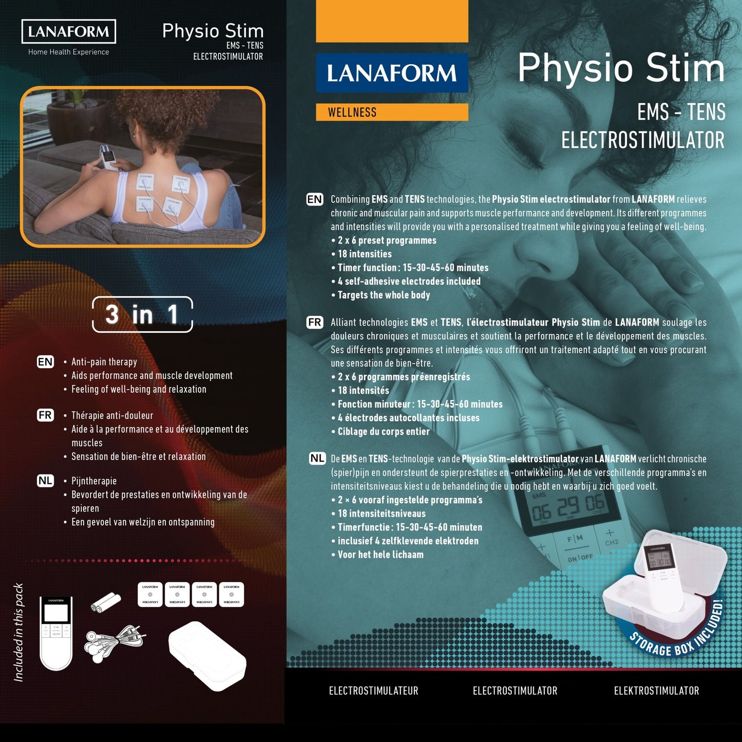 Lanaform Physio Stim – Avancerad TENS/EMS-apparat med dubbla kanaler och 20 program