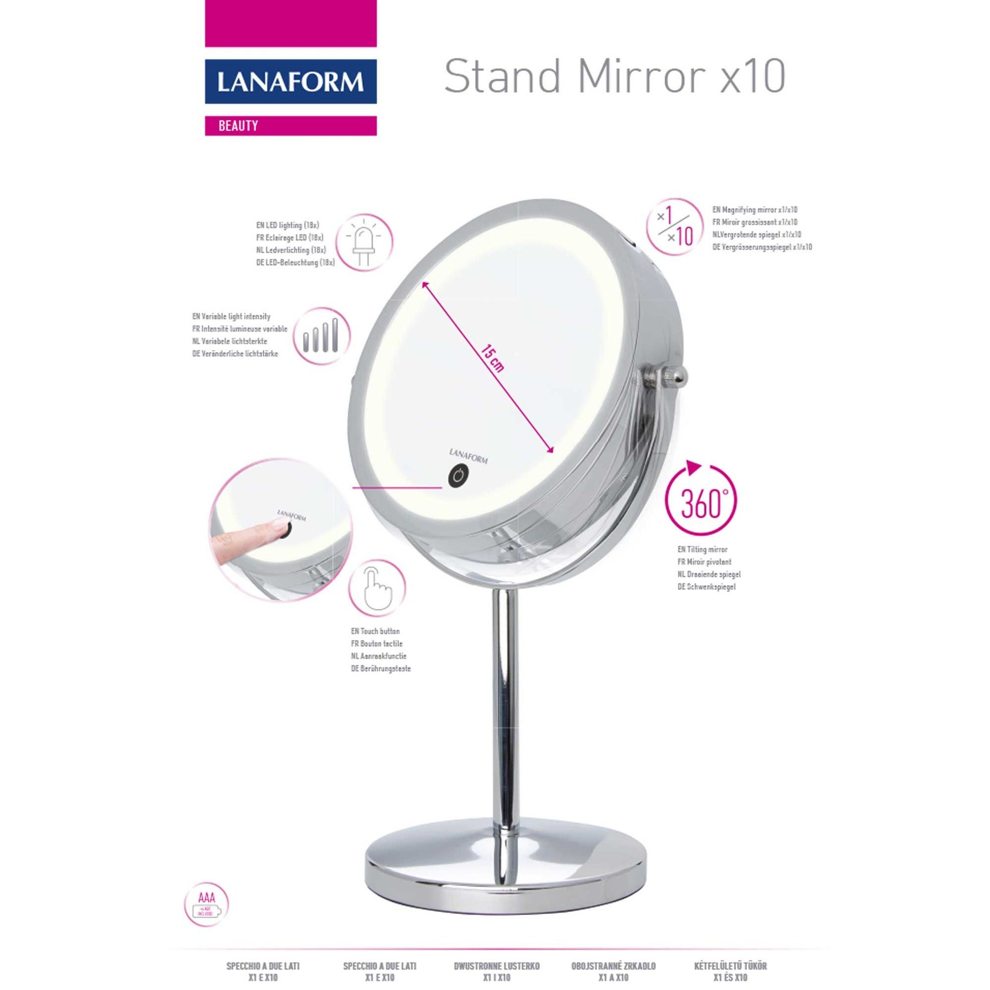 Lanaform Stand Mirror x10 – Fristående spegel med 10x förstoring