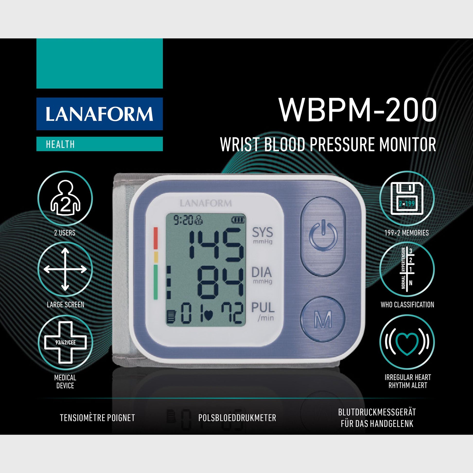 Lanaform WBPM-200 – Automatisk blodtrycksmätare för handleden med hög noggrannhet