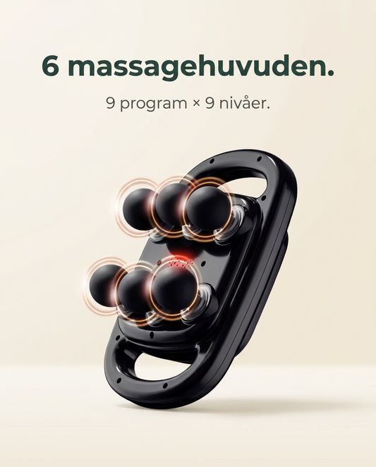 6 massagehuvuden, 9 program × 9 nivåer