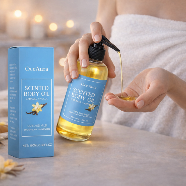 Massageolja – Mjukgörande, avslappnande och väldoftande med vanilj & sheasmör